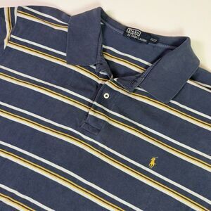 Polo Ralph Lauren Short Sleeve Polo Shirt Men's 2XLT Blue Yellow Striped Preppy